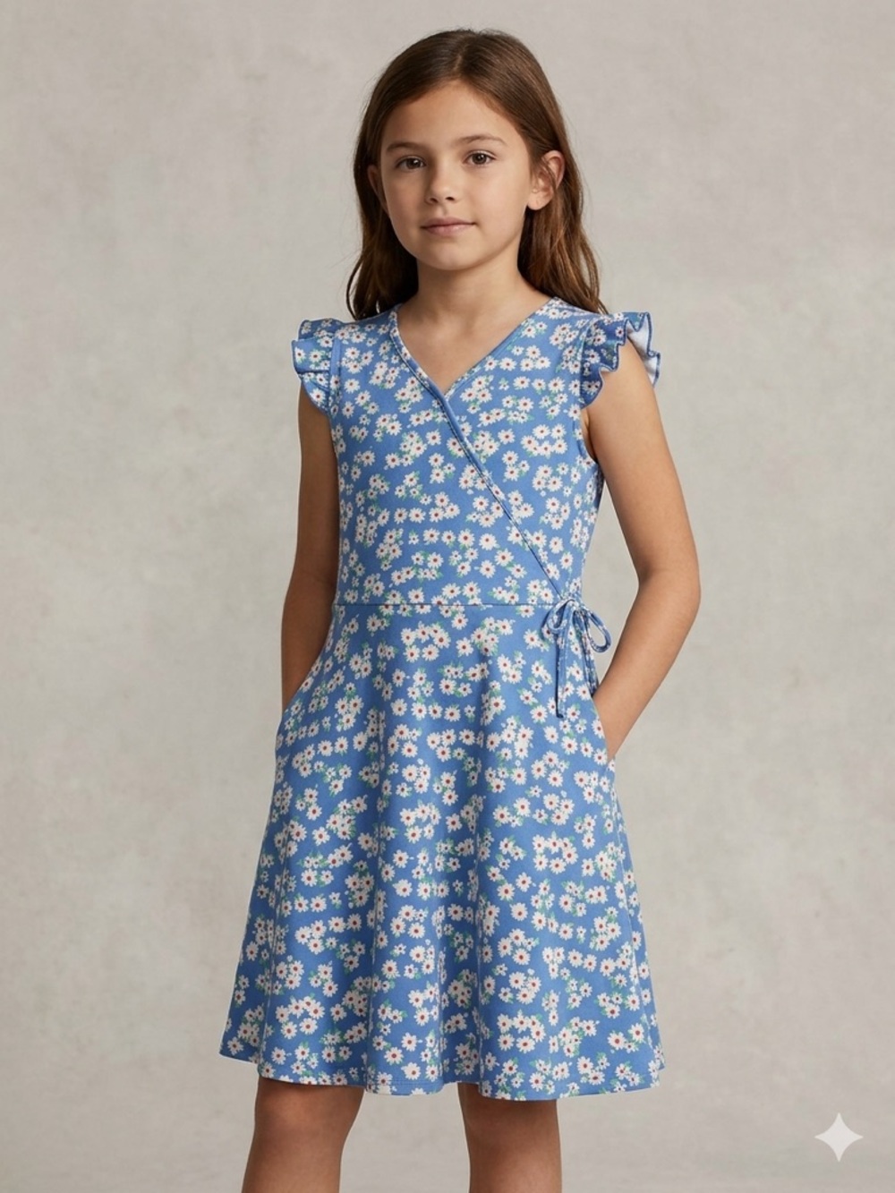 Pink & Violet Blue Daisy Floral Ruffle Wrap Dress Medium 8/10